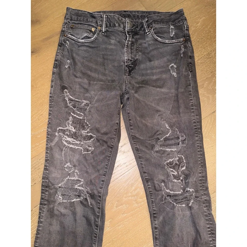American Eagle Next Level Flex‎ Slim Distressed Black Jeans 32x34 Ripped Denim